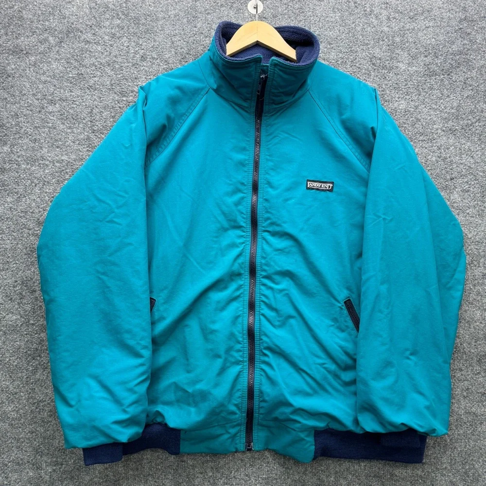 Lands' End The Squall Jacket Mens XXL Tall Teal Fleece Lined Outdoor Vintage